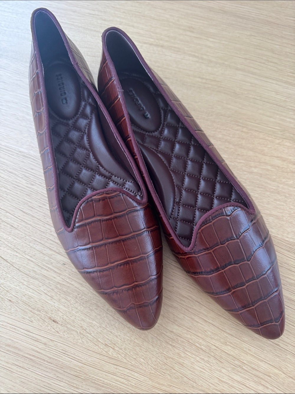 Birdies Burgundy Croc-Embossed Pointed Ballet Flats - Picture 5 of 6